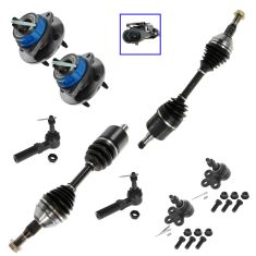 7-09 GM Mid Size Car SUV FWD Front Axle Shaft, Outer Tie Rod, Lower Ball Joint & Wheel Hub Kit