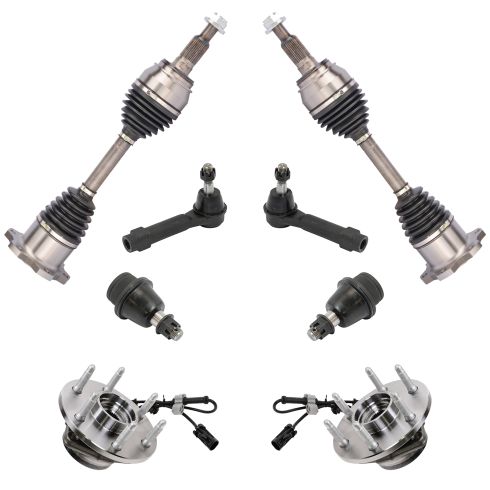 99-07 Silvrdo, Sierra; 00-06 FS SUV 1500 w/4WD Frt CV Axle Shft, Hub, Balljnt, Outer Tie Kit (Set 8)