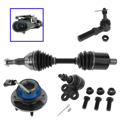 00-11 GM Mid Size FWD Passenger Car Frt Axle, Lwr BJ, Hub & Brg, Outer Tie Rod Kit LF (Set of 4)