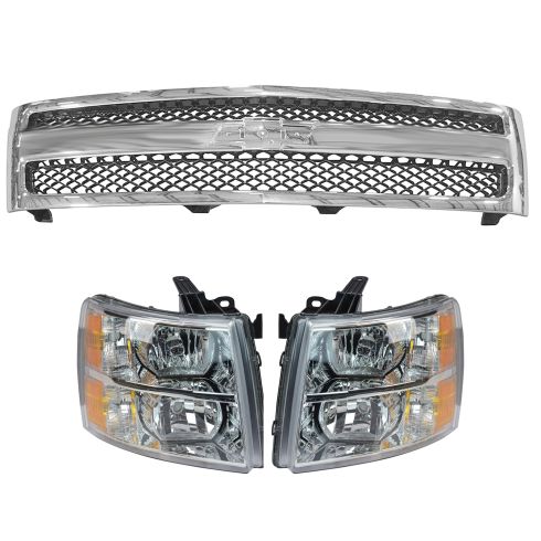 07-13 Chevy Silverado 1500 Chrome Grille & Headlight Kit (3 Piece)