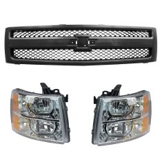 07-13 Chevy Silverado 1500 Black Grille & Headlight Kit (3 Piece)
