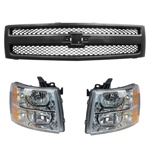 07-13 Chevy Silverado 1500 Black Grille & Headlight Kit (3 Piece)