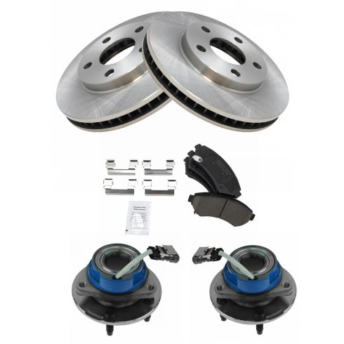 Front Wheel Bearings Disc Rotors + Brake Pads for Chevy Malibu Pontiac