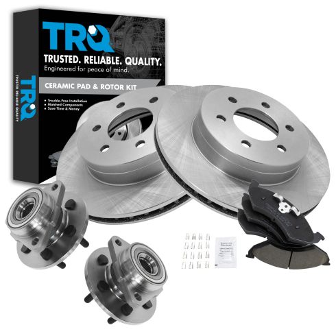 00-02 Dodge Dakota, Durango 4WD ABS Front Hubs, Ceramic Brake Pads, Brake Rotors Kit