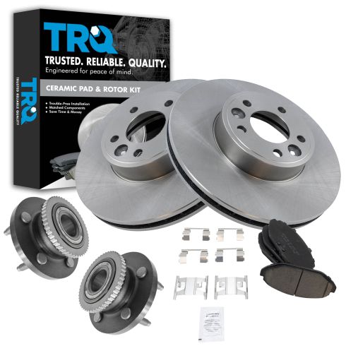 98-02 Crown Victoria Grand Marquis Town Car Brake Front Rotor Ceramic Brake Pads & Wheel Bearing