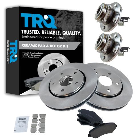 08-16 Town & Country,08-16 Grand Caravan,09-12 Front Ceramic Brake Pads,Rotors & Hub Bearing Kit Set