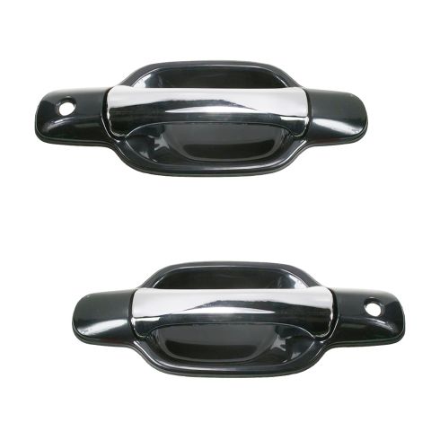 2004-11 Chevy Colorado GMC Canyon Blk & Chrme Outside Door Handle Front PAIR