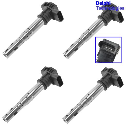 06-14 Audi; 08-14 VW Multifit  (Bosch Style) Engine Ignition Coil Set of 4 (Delphi)