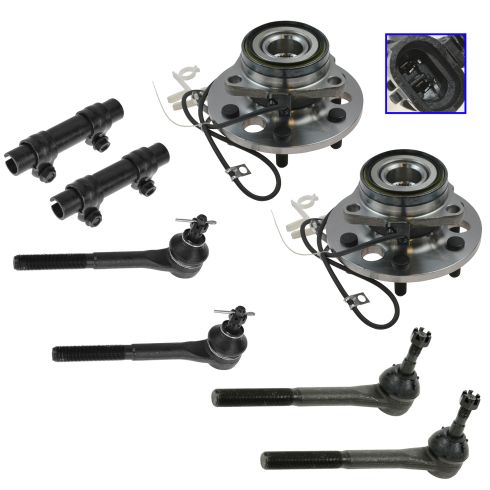 95-00 GM FS Truck SUV w/4WD Front Wheel Bearing & Hub Assy w/Tie Rod Kit (Set of 8)
