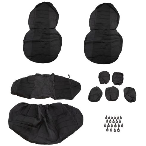 Dickies: ARLINGTON Front Buckets, Rear Bench BLACK Premium TRUCK Seat & Headrest Cover (3 PIECE Set)