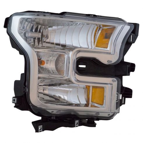 Driver Left Side Halogen Headlight Replacement For 2015-2017 Ford F150 – Chrome Housing, Clear Lens