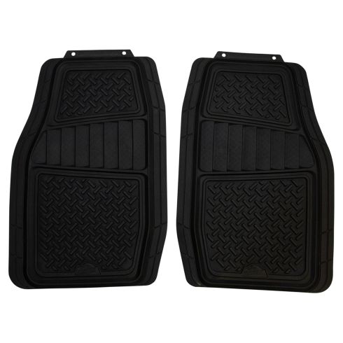 ARMOR ALL: Trim to Fit Diamond Plate Design HD BLACK Rubber Interior Truck/SUV Floor Mat (2 PCE SET)