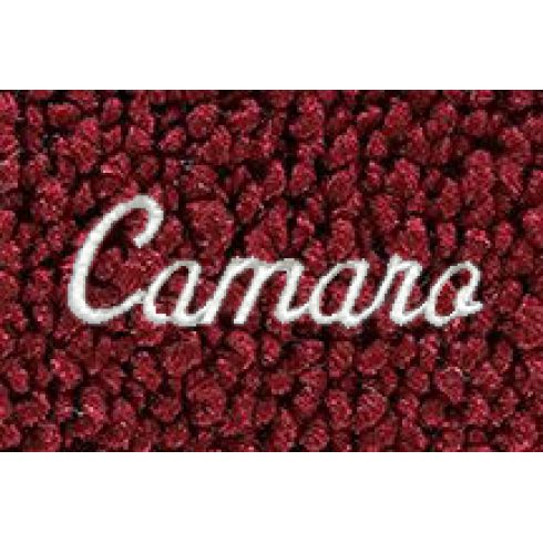 67-69 Chevy Camaro Maroon 80/20 Loop Frt & Rr Floor Mat w/Metallic Silver ~Camaro~ Script (Set of 4)