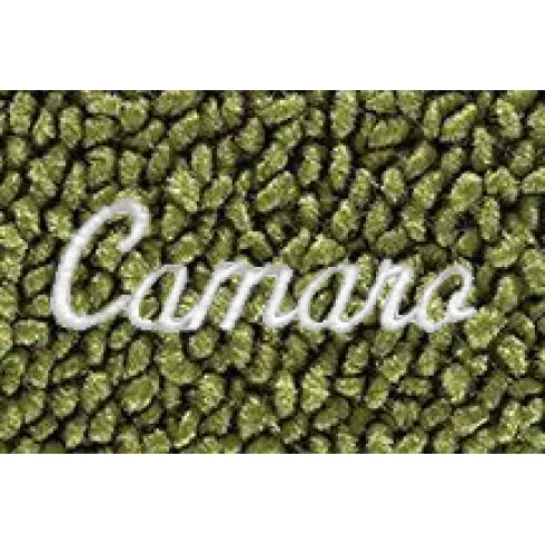67-69 Chevy Camaro Moss Green 80/20 Loop Frt & Rr Floor Mat w/Met Silver ~Camaro~ Script (Set of 4)