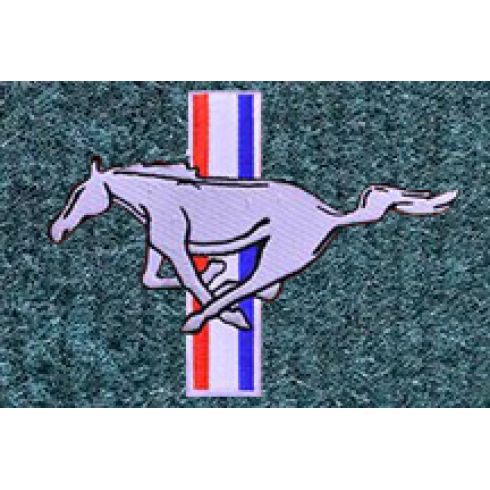 79-93 Ford Mustang Blue Cutpile Front & Rear Floor Mat w/Silver Pony Emblem (Set of 4)