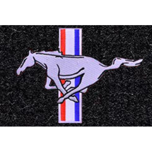 79-93 Ford Mustang Black Cutpile Front & Rear Floor Mat w/Silver Pony Emblem (Set of 4)
