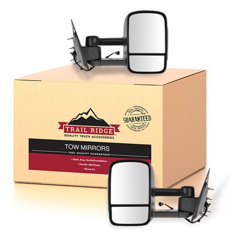 14-15 GM Silverado Sierra Dual Arm Telescopic Pwr Htd (w/Smoke Signal on Hsg) Text Blk Tow Mir PAIR