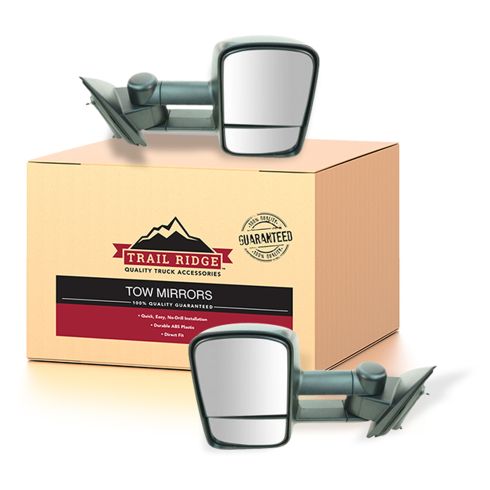 14-17 Chevy Silverado, GMC Sierra 1500, 2500, 3500 Textured Black Manual Telescoping Tow Mirror PAIR