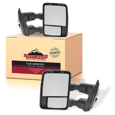 99-07 Ford SD Pickup Power Chrome & PTM Caps (08 Style) Towing Mirror PAIR (Trail Ridge)