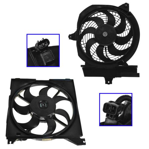 2001-02 Hyundai Santa Fe Radiator & AC Condenser Fan PAIR
