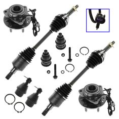 02-09 GM Mid Size SUV Front Upper & Lower Balljoint Axle & Hub (Set of 8)