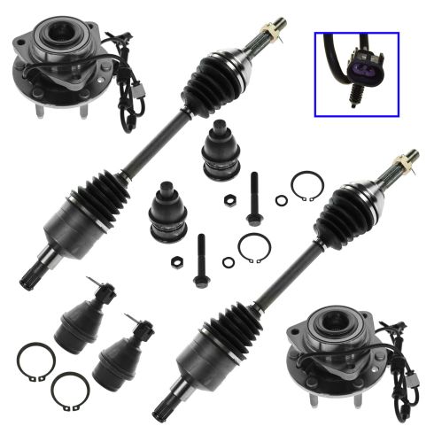 02-09 GM Mid Size SUV Front Upper & Lower Balljoint Axle & Hub (Set of 8)