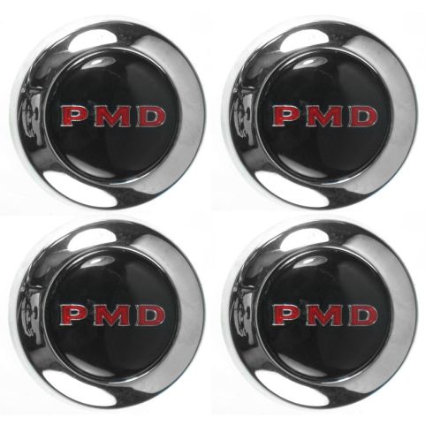 1967-69 Pontiac Chrome Center Cap Black Center & Red PMD Logo (4 Piece SET)