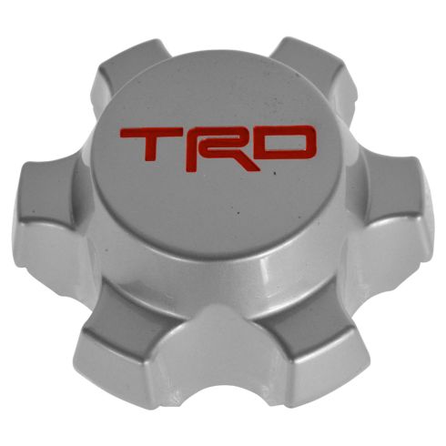 07-14 FJ Cruiser; 01-14 Tacoma (w/16, 17 Inch 6 Spoke Alloy Whl) Silver & Red ~TRD~ Ctr Cap (Toyota)