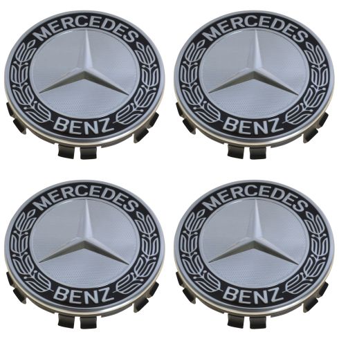 90-14 MB C CL CLA CLS E G ML GL GLK S SL SLK Black Laurel Wreath w/Star Wheel Center Cap Set (MB)