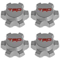 07-14 FJ Cruiser; 01-14 Tacoma (w/16, 6 Spoke Whl) Silver & Red ~TRD~ Ctr Cap Set of 4 (Toyota)