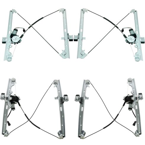00-07 Chevy, GMC Pickup/SUV Multifit Front & Rear Door Power Window Regulator w/Motor (Set of 4)