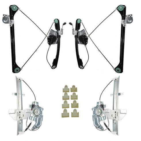99-04 Alero; 99-05 Grand Am 4DR Front & Rear Door Pwr Wdw Reg w/Motors & Sash Clip Kit (Set of 12)